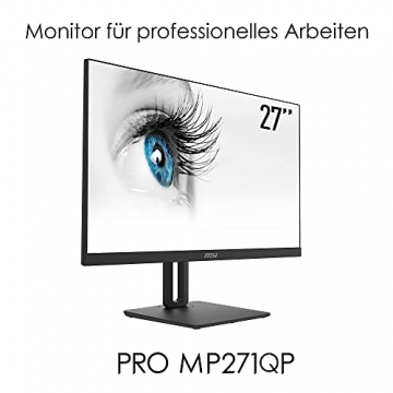 MSI PRO MP271QPDE 69cm (27 Zoll) IPS LED Monitor (16:9, WQHD (2560x1440), HDMI, DisplayPort, Verstellbar, Anti-Glare Display, Weniger Blaulicht, Rahmenlos) - 3